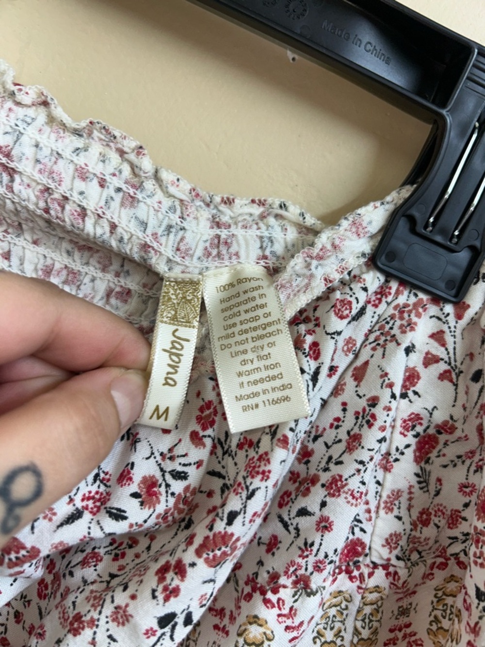 🔥5/$35🔥 Japna Cream Strapless Floral Wide-Leg Jumpsuit | Size M - Picture 8 of 10